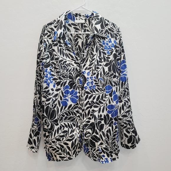 💕 Worthington Blue, White & Black Satin Button Down Top Women's Size 2X - Picture 11 of 11